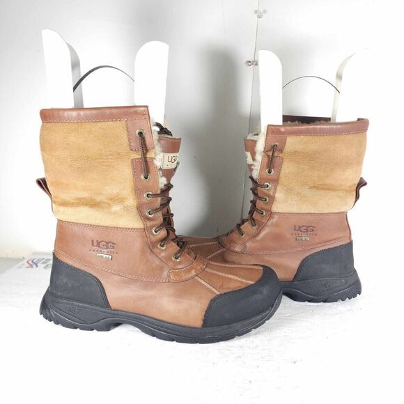 UGG Men’s Butte US11 Brown Leather Waterproof Sheepskin Vibram Winter Boots - Picture 8 of 16